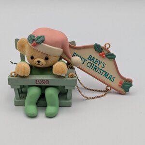 Enesco Treasury of Christmas Baby's First Christmas 1990, 7th in Baby Bear Swing